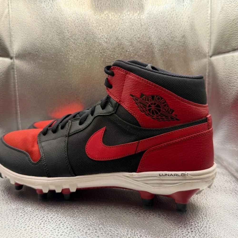 Size 13 Jordan 1 TD Cleat Mid Bred Red Black Mens Athletic Shoes AR5604-061